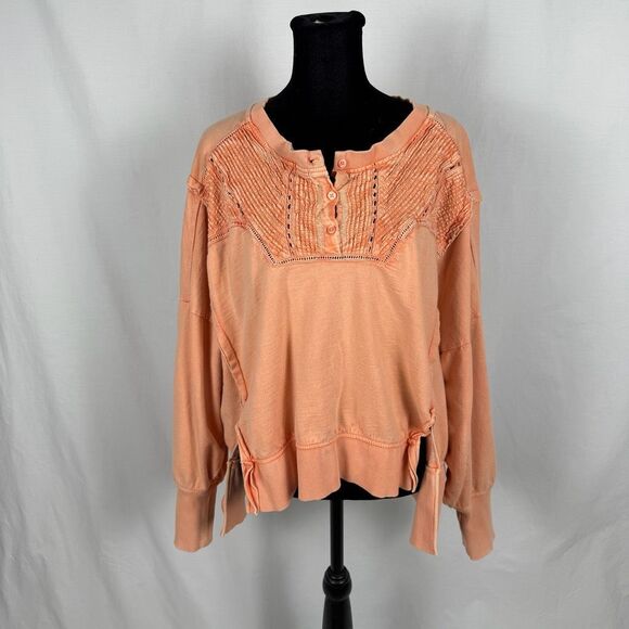 Anthropologie Pilcro Orange Pintuck Sweatshirt - Women’s M - Picture 2 of 9
